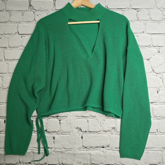 The Sei Merino Wool Cashmere Green Cut Out Accent Knit Crop Sweater Size P - Picture 1 of 9